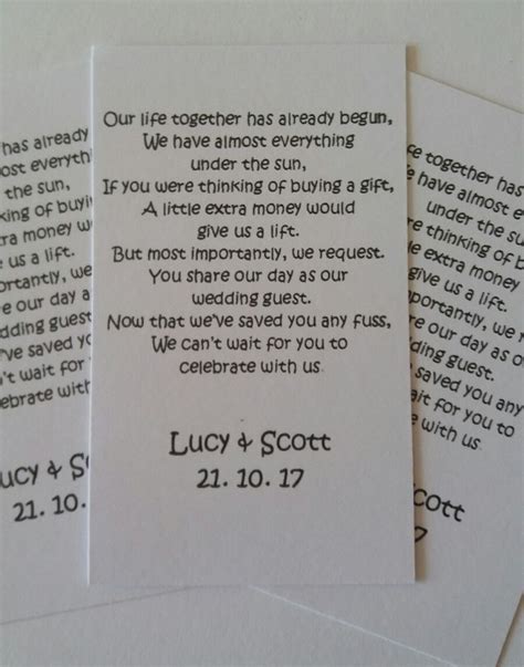 50 Small Personalised Wedding Gift Poem Cards asking for Money (B&G1 ...