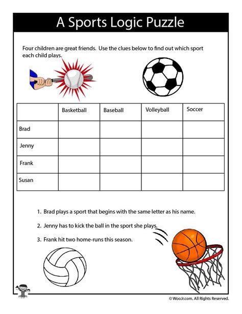 Easy Sports Logic Puzzle | Woo! Jr. Kids Activities : Children's Publishing | Logic puzzles ...