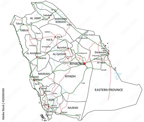 Saudi Arabia road and highway map against white background Stock Vector ...