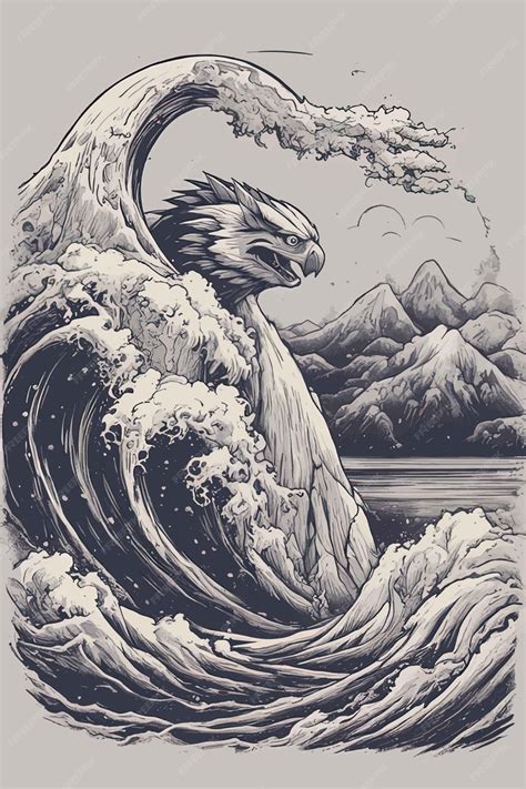 Premium Vector | Illustration of dragon and oceansea and ocean with a ...