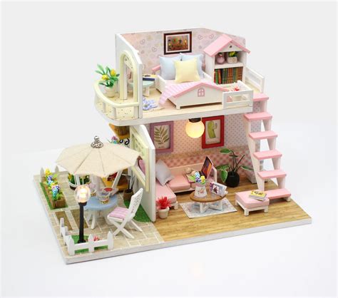 DIY Handmade Mini Dollhouse Kits Miniature Furniture with Dust Cover Creative Home Miniature ...