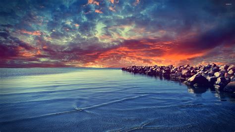 Sunset over the rocky beach wallpaper - Beach wallpapers - #18280