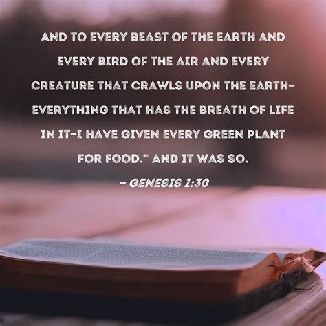 Genesis 1:30 And to every beast of the earth and every bird of the air and every creature that ...