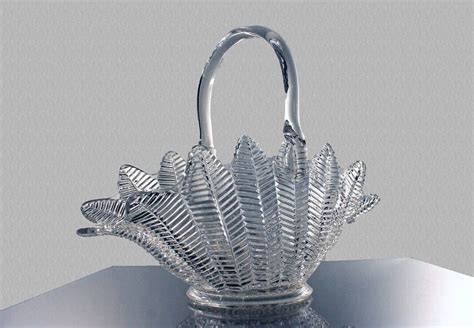 Glass Basket, L E Smith, Fern/Feather Pattern, Clear Glass, Pressed Glass, Herringbone, Hobnail ...