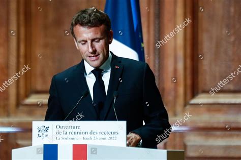 French President Emmanuel Macron Delivers Speech Editorial Stock Photo ...