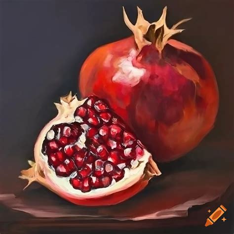 Oil painting of a pomegranate