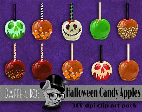 Halloween Caramel and Candy Apples Digital Clip Art Elements | Etsy