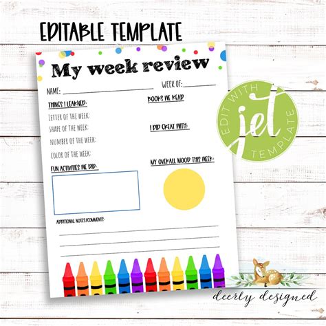 EDITABLE Preschool Week Review Template Headstart Preschool Mothers Day Out Infant Care Home ...