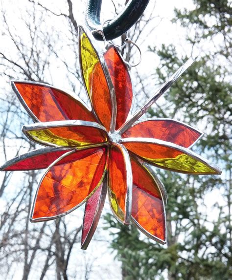 Stained Glass Hanging Flower Suncatcher. Orange Red Yellow. Garden Art ...