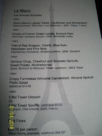 Menu - Picture of Eiffel Tower Restaurant at Paris Las Vegas, Las Vegas ...