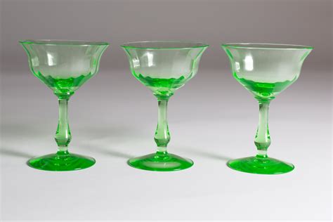 Vaseline Apéritif Glasses - 3 Antique Uranium Small Depression Glass Collectible Serving ...