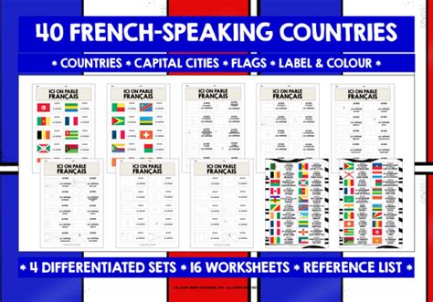 FRENCH-SPEAKING COUNTRIES FLAGS LABEL & COLOUR | Teaching Resources