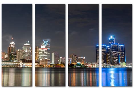 Detroit, Michigan, USA Skyline Canvas Print - 4 Panel Split Wall Art ...