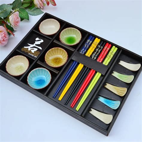 DEHigh quality porcelain Ceramic Japanese sushi 5 servings tableware cutlery sets Korean cuisine ...