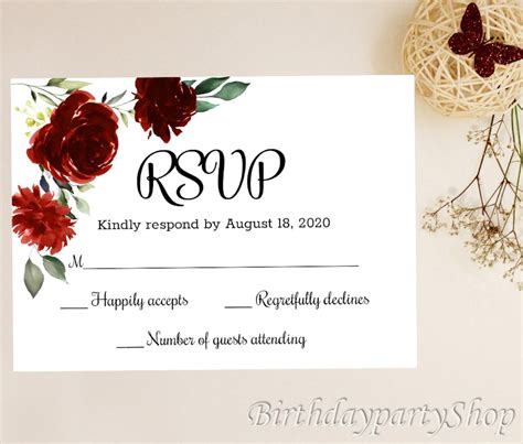 RSVP Birthday Card Template Floral RSVP Card Bridal Shower | Etsy