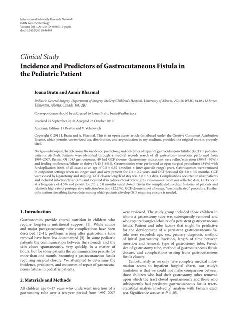 (PDF) Incidence and Predictors of Gastrocutaneous Fistula in the ...