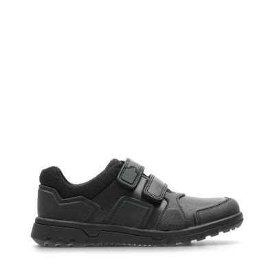 Boys School Shoes in leather | Black Velcro School Trainers | Clarks