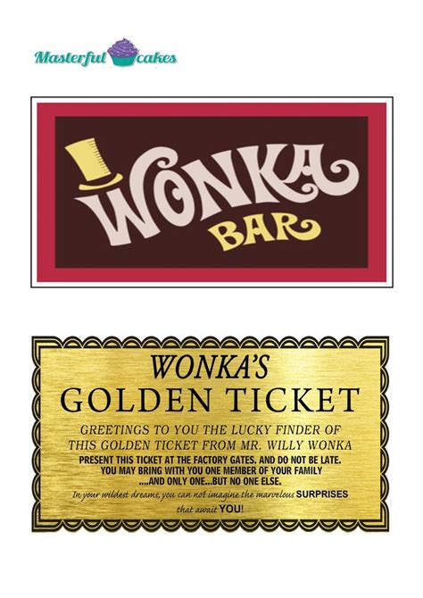 Willy Wonka Bar and Golden Ticket Rice,Icing & precut wafer Edible cake ...