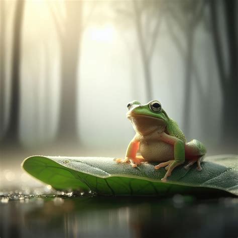 Premium Photo | Frog sitting on a leaf animal background