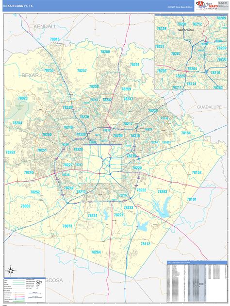 Bexar County, TX Zip Code Wall Map Basic Style by MarketMAPS - MapSales