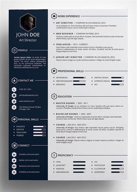 a professional resume template with blue and black colors on the front ...