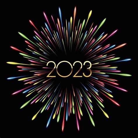 Colorful fireworks 2023 New Year vector illustration, bright on Black ...