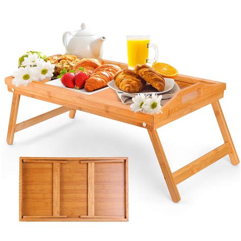 iMountek Bed Tray Table Breakfast Tray Bamboo Folding Bed Table Serving Snack Tray Laptop Desk ...