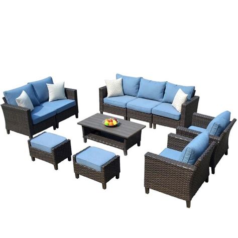 Ovios 10 Piece Modern High-Back Rattan Patio Backyard Furniture Sofa ...