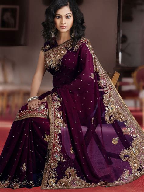 Wine Faux Georgette Saree with Blouse Online Shopping: SLSSK4800 ...