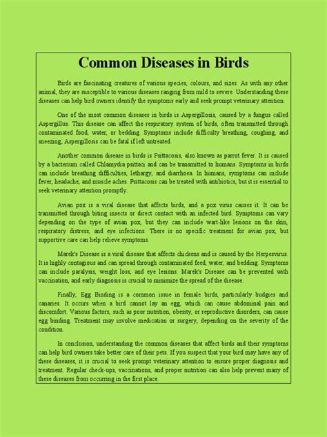 Common Diseases in Birds | PDF | Diseases And Disorders | Veterinary Medicine