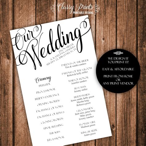 Printable Wedding Program - Wedding Program Template - DIY Wedding ...