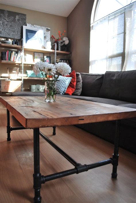 Wood Coffee Table With Steel Pipe Legs Made of Reclaimed Wood, Standard ...