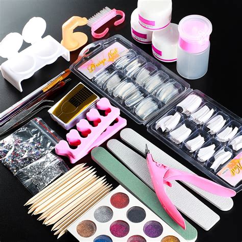 Acrylic Nail Art Tool DIY Decor Kit Powder Glitter Sticker Pump Nail ...