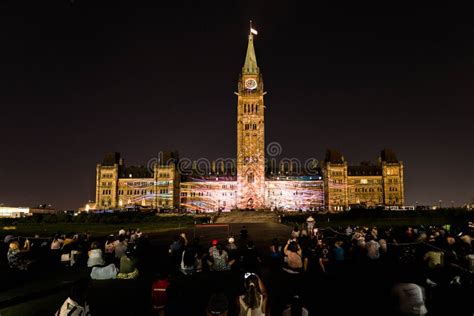 Light Show on Canadian Parliament Building at Parliament Hill in Ottawa, Canada Editorial ...