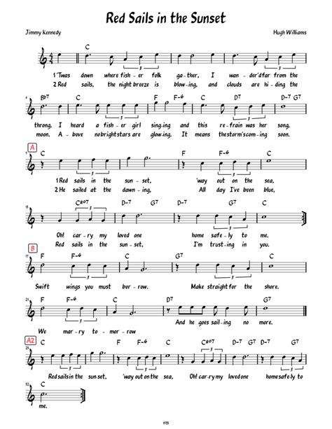 Red Sails in the Sunset (Lead sheet with lyrics ) Sheet music for Piano (Solo) | Musescore.com