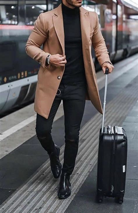 Outfit with black chelsea boots and brown coat for men Brown Coat ...