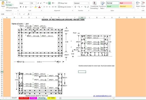 Water Tank Design Excel Sheet | Underground and Overhead