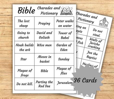 Bible Charades, Printable Bible Pictionary Cards, Printable Bible Games ...