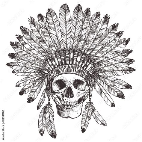 Native American Headdress And Skull Drawing