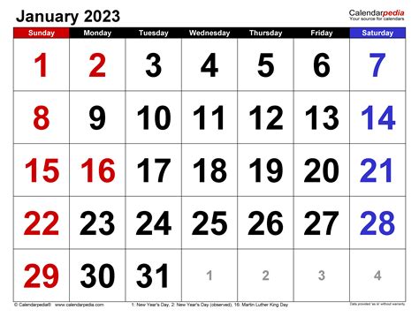 January 2023 Monthly Calendar – Printable Template Calendar