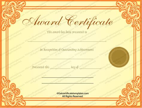 Gold Award Certificate Template - for Word