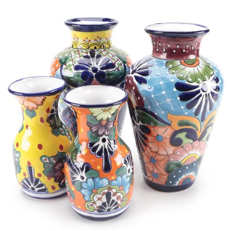 Mexican Hand-Painted Talavera Pottery Vases | EBTH