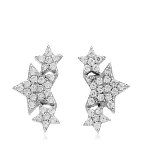 Diamonique 0.27ct tw Star Climber Earrings Sterling Silver - QVC UK