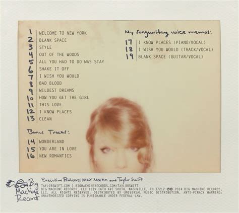 Taylor Swift's Iconic Songlist from 1989