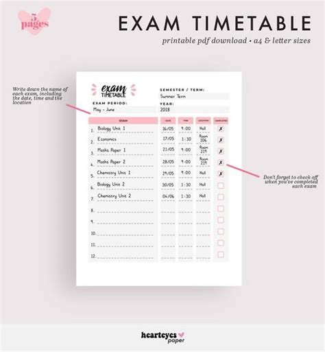 Exam Timetable, Printable Planner, Exam Schedule, Exam Planner, School ...