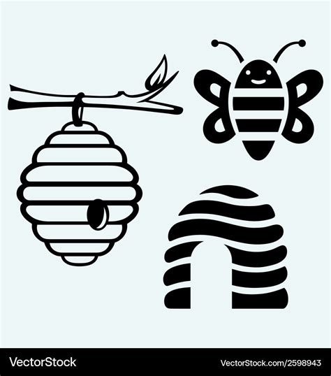 Honey bees and hive Royalty Free Vector Image - VectorStock