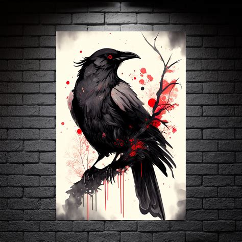 Red Eyed Raven PRINTABLE ART Raven Print Instant Download Wildlife Gothic Print Animal Wall ...