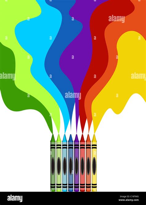 Eight colorful crayons and rainbow drawing isolated on white background Stock Photo - Alamy