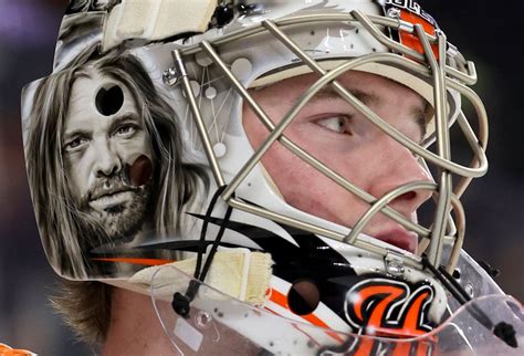 Flyers Goalie Makes Helmet With Taylor Hawkins & Dave Grohl On It