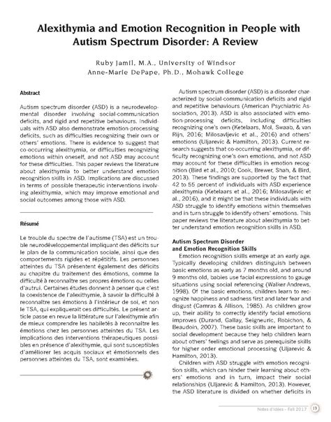 Alexithymia and Emotion Recognition in People with Autism Spectrum Disorder: A Review ...